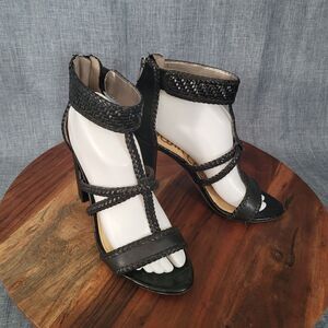 SAM EDELMAN Yordana Sandal Block Heel Braided Ankle Strap Black Women’s Size 9M